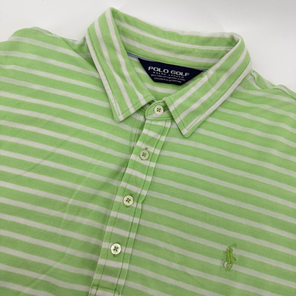 Polo Golf Ralph Lauren Men's Striped‎ Short Sleeve Polo Shirt XL Green White